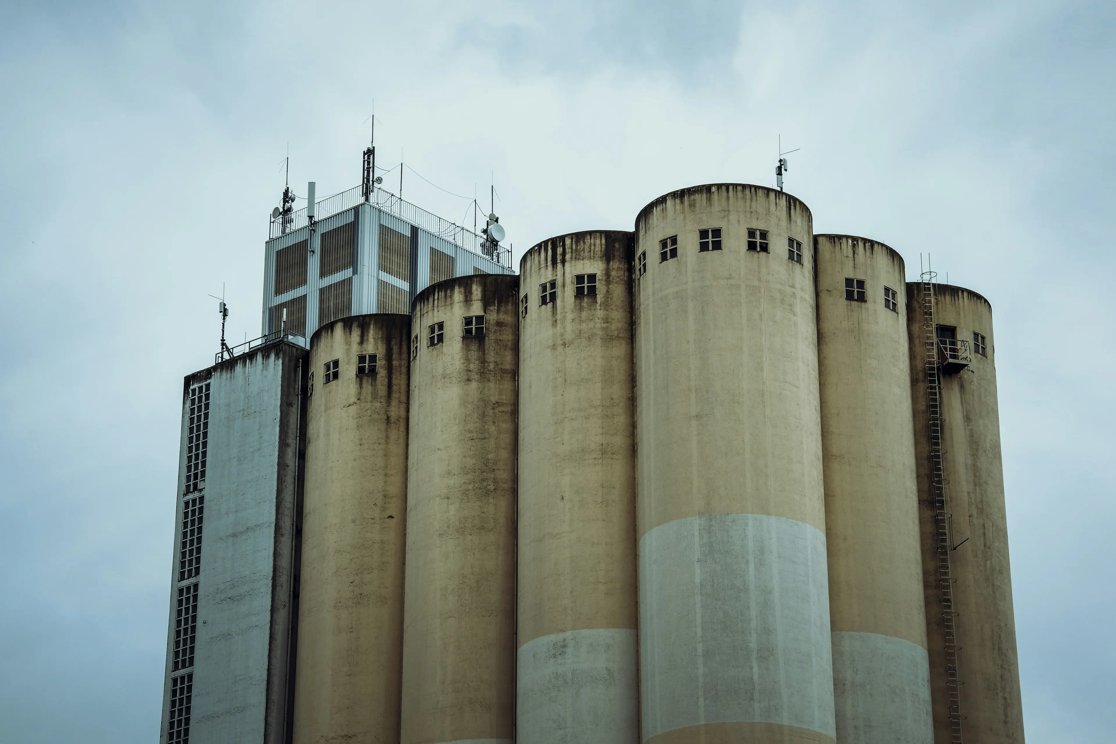 Tall silos with inspection windows